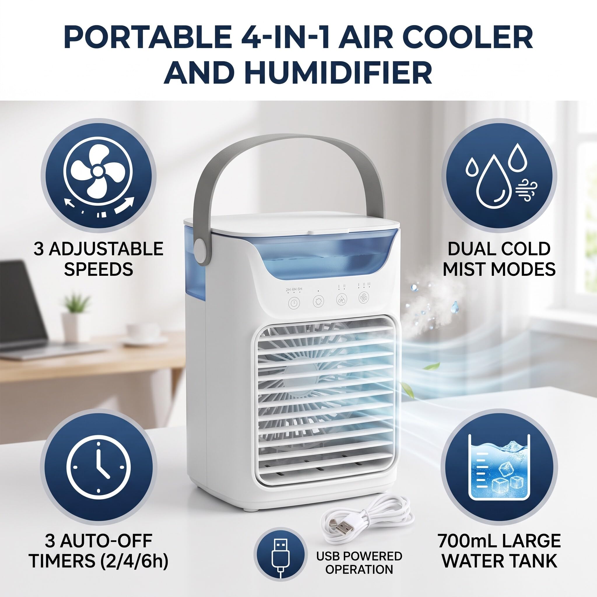 Yosoo Health Gear Ventilatore per Condizionatore Raffreddatore d'aria Portatile Alimentato Tramite USB Mini Dispositivo di Raffreddamento Evaporativo in ABS con Serbatoio dell'acqua da 700 Ml 3