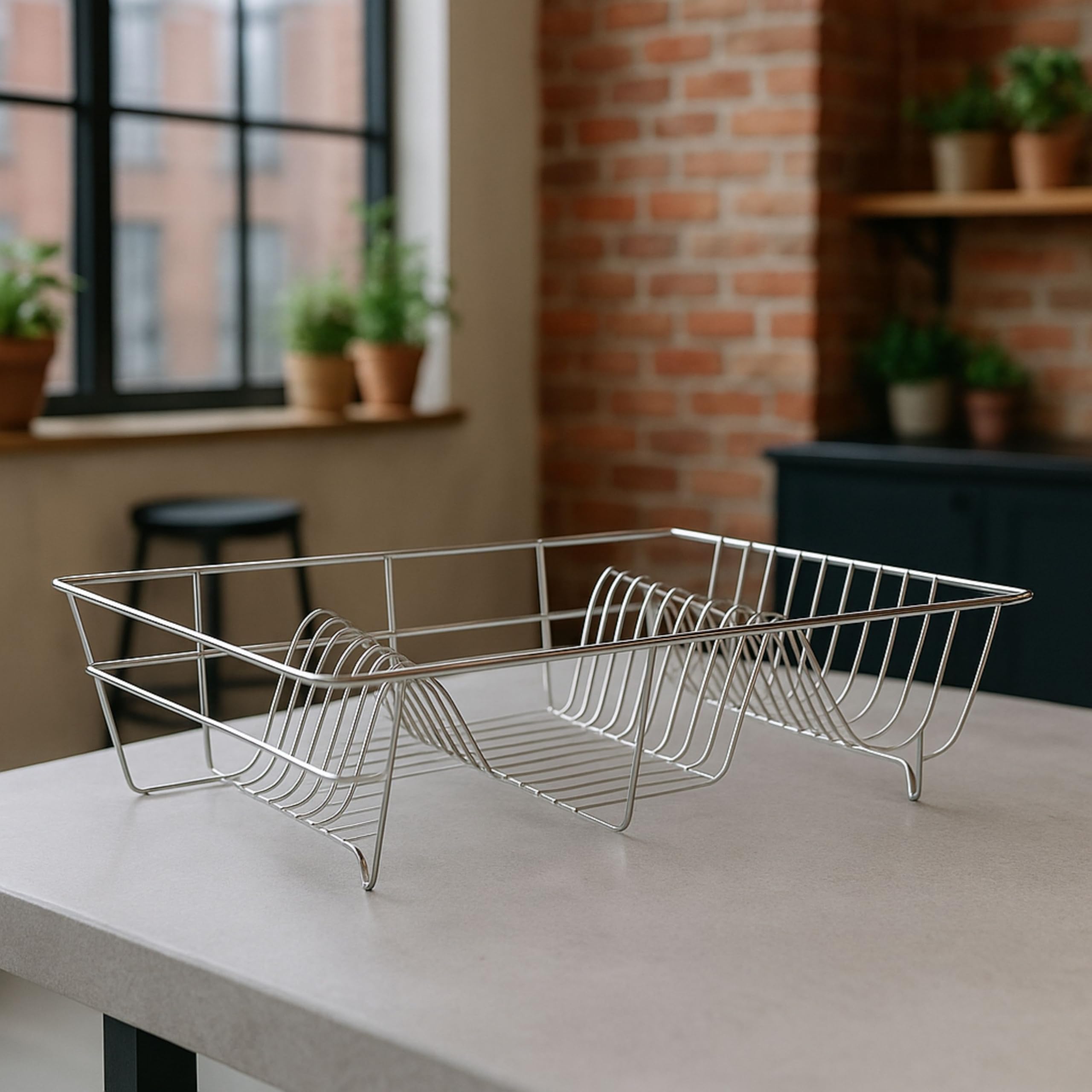 AAMEN Kitchen Dish Rack – Chrome, Wire Dish Rack, Dish Drying Rack, Stainless Steel Dish Drying Rack for Kitchen Counter - L48.5 x W30 x H10cm (Approx.)