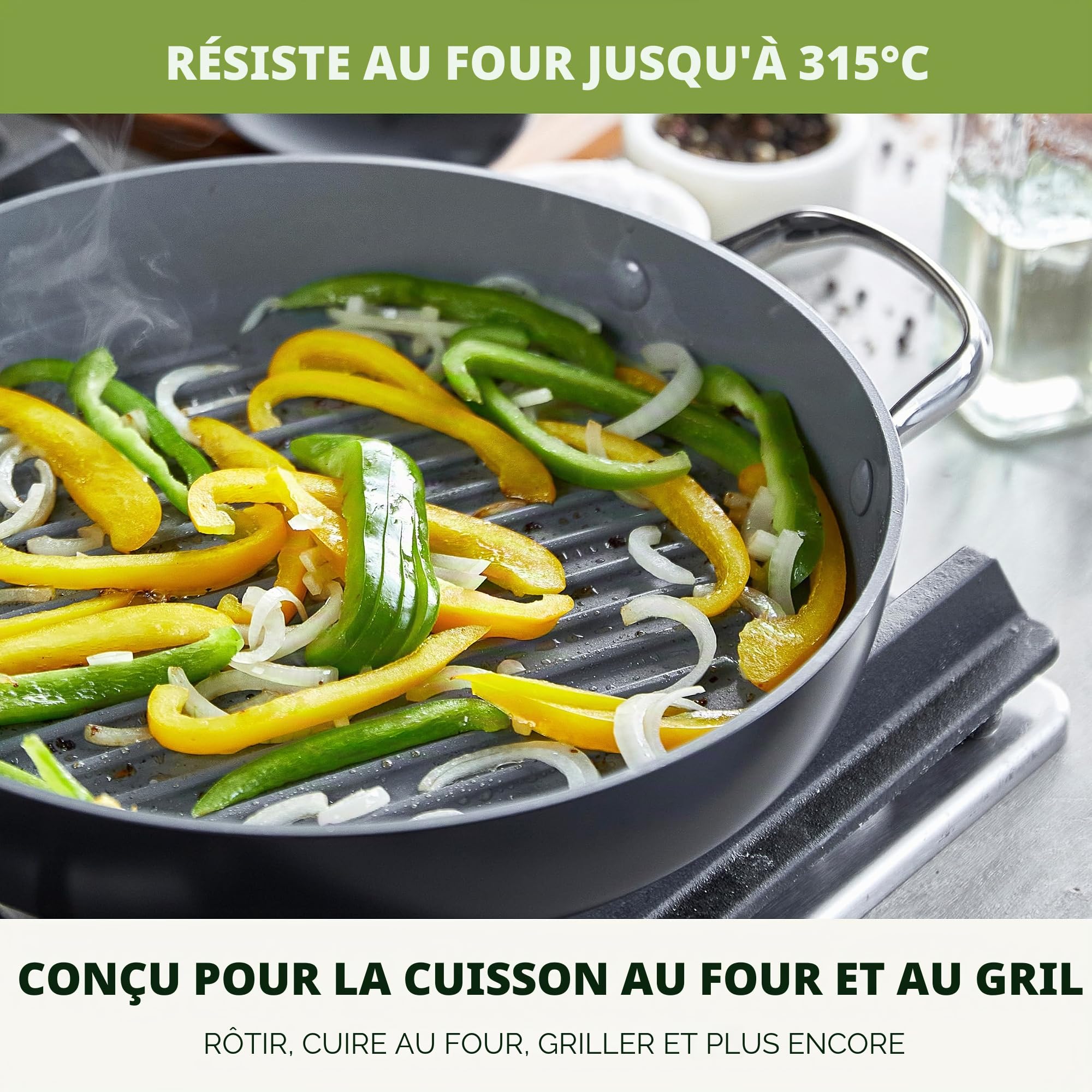 GreenPan Valencia Pro Céramique Anodisée Saine Antiadhésive Poêle à Griller Ronde de 28 cm, Sans PFAS, Induction, Lave-Vaisselle, Four, Gris