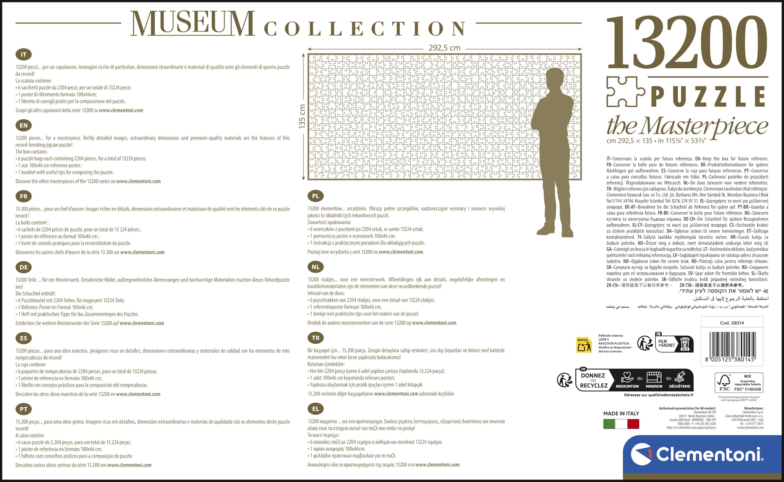 Clementoni - Puzzle 13200 Pezzi per Adulti, Capolavoro d'Arte Guernica di Pablo Picasso, Museum Collection, Sfida per Esperti, Made in Italy, 291,4x134,4 cm, 38014