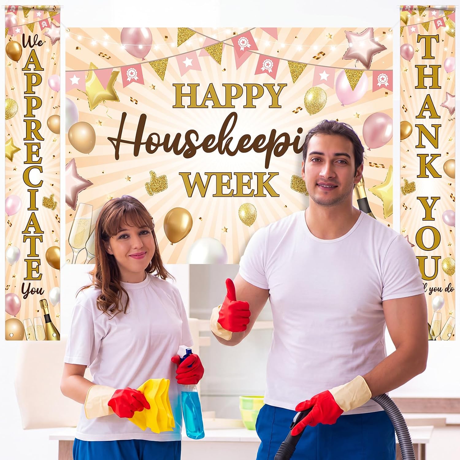 Fanfanwin 3 Happy Housekeeping Week Banner Housekeeper Appreciation Decor