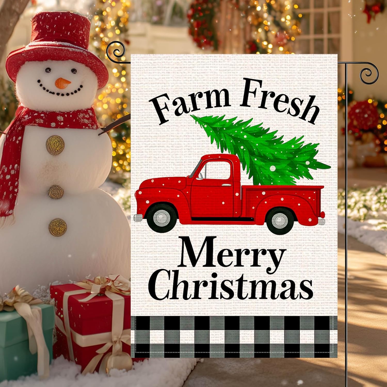Merry Christmas Garden Flag 12x18 Inch Red Truck Welcome Garden Flags Burlap Double-Sided Farm Fresh Tree Seasonal Outdoor Holiday Banner Winter Flag for Yard Lawn Decoration - Image 4