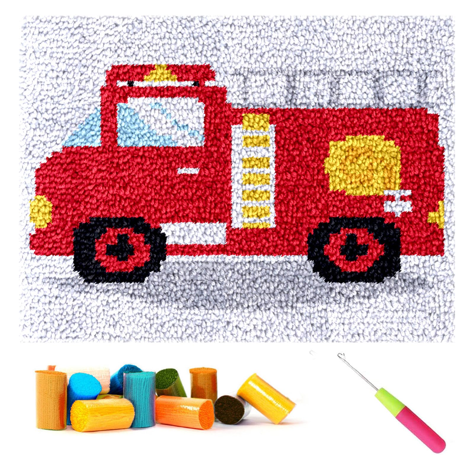 CCWORAN Car Latch Hook Rug Kits for Adults Beginners DIY Craft Doormat Rug Making Kit Tapestry Cushion Knitting Patterns Printed Mesh Mat Canvas Wool Yarn Fabric Gift Kids Women 2