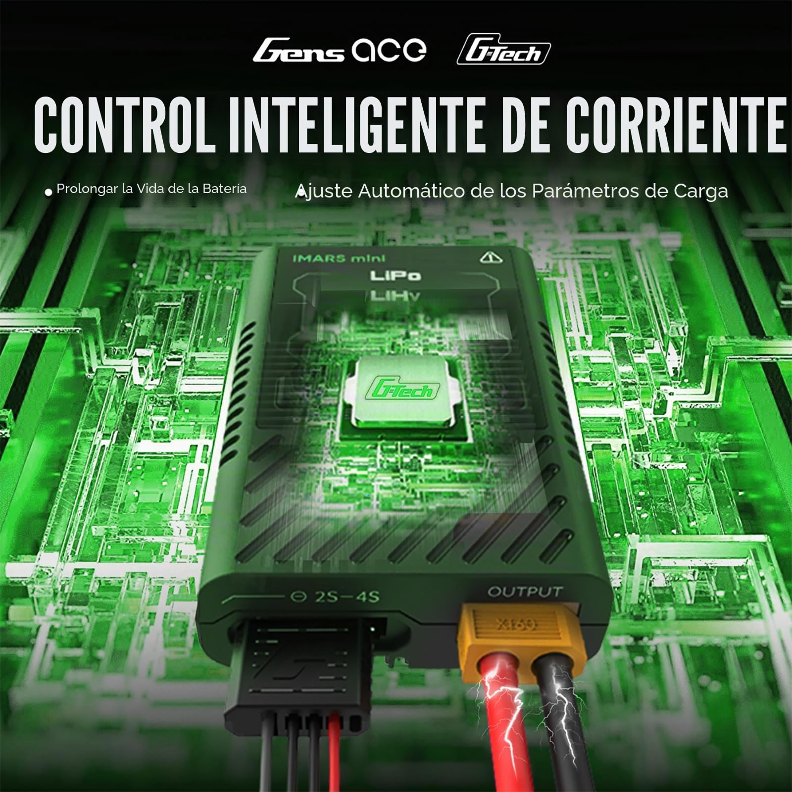 Gens ace IMARS Mini Cargador Inteligente RC LiPo 2-4S 60W USB-C – SIN Adaptador de Corriente | Cargador Portátil para Baterías RC