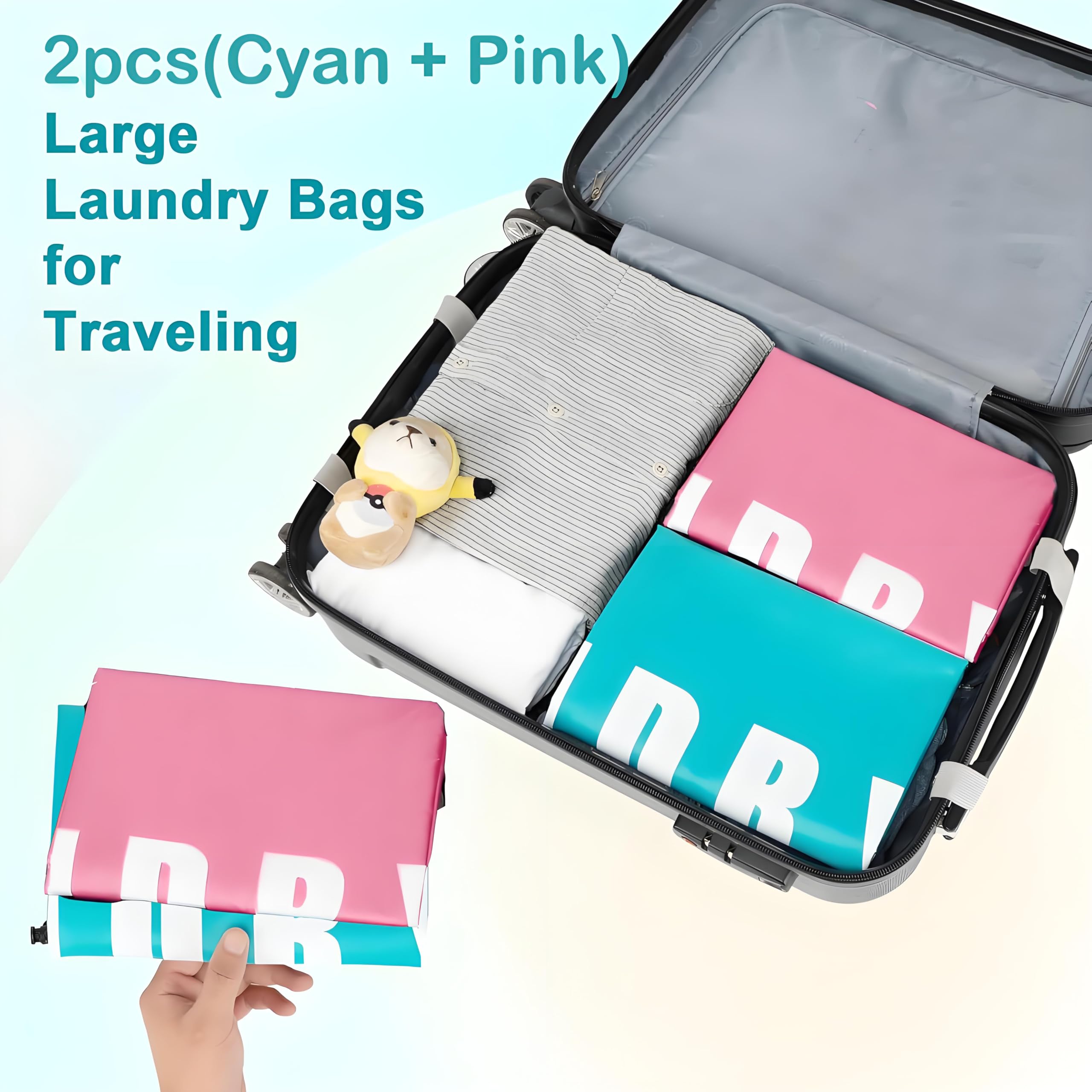 Paquete de 2 bolsas de lavandería grandes, bolsa de lavandería portátil de 24 x 36 pulgadas con cordón de cordón, bolsas de lavandería de viaje para ropa sucia, ideal para viajes, hogar, dormitorio y
