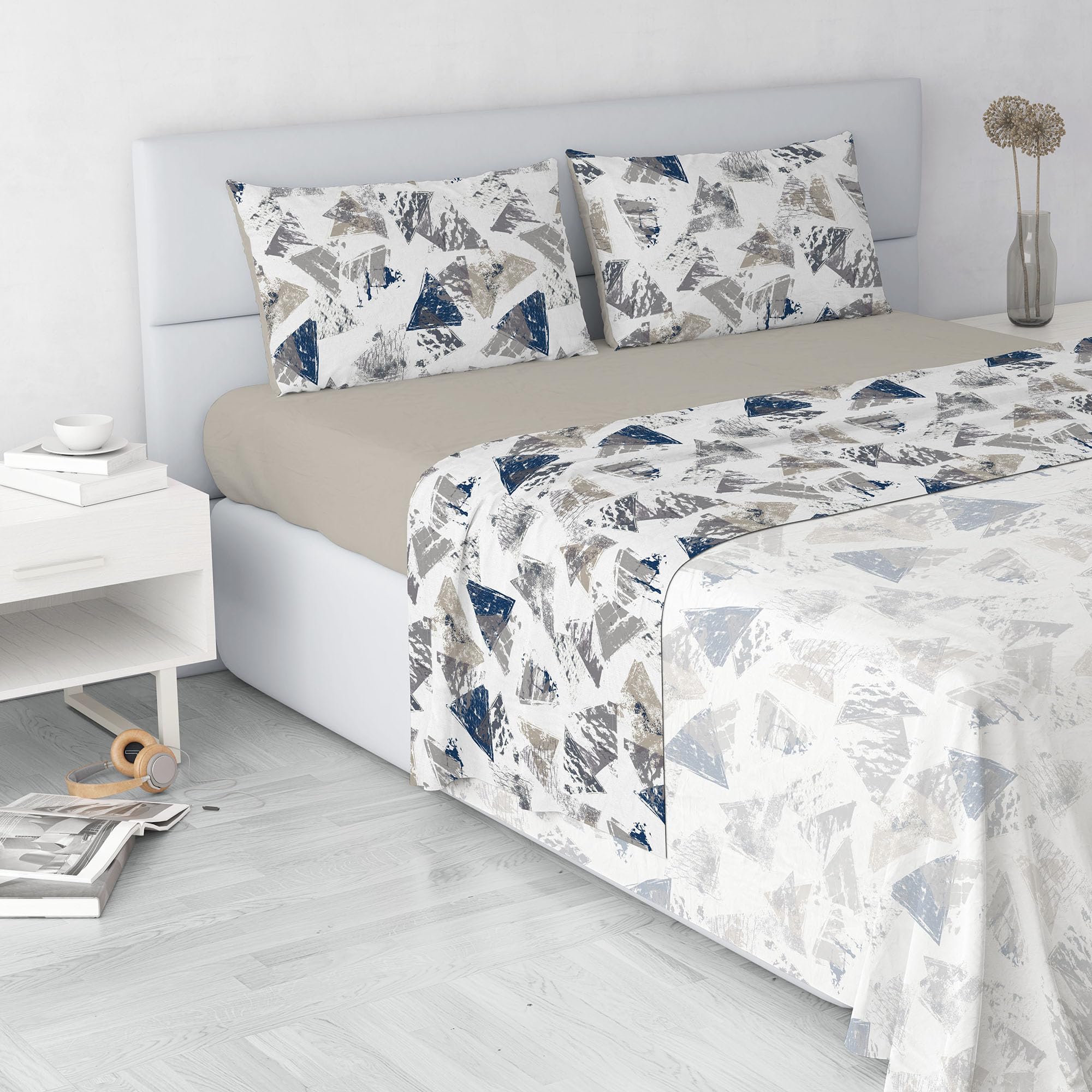 Italian Bed Linen Fashion Microfibre Duvet Cover Set, Made in Italy, Urban Blu, Double
