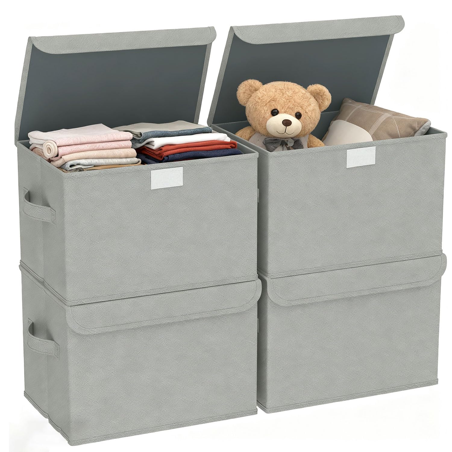 Caja de almacenamiento con tapa, juego de 4 cajas de almacenamiento plegables con asas, 26 cm de largo x 21 cm de ancho x 17 cm de alto, tela no tejida, almacenamiento para ropa, juguetes, libros