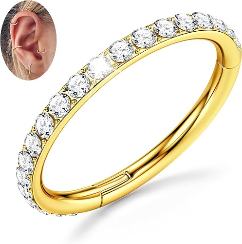 BodyBonita Clear CZ Nose Rings Hoop - 316L Surgical Steel CZ Body Piercing Hoop 