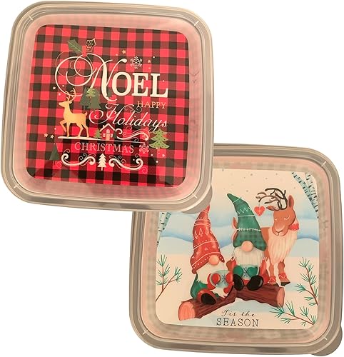 Miniatura 1 de GCM - Recipientes de almacenamiento de alimentos de forma cuadrada de Navidad con tapas a juego para preparación de comidas caja de almuerzo
