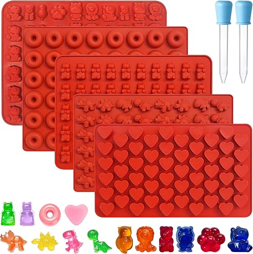 Miniatura 10 de Molde de goma de oso de silicona para gomitas de caramelo, 5 moldes de goma y chocolate para dulces, incluyendo mini oso, dinosaurio, tiburón,