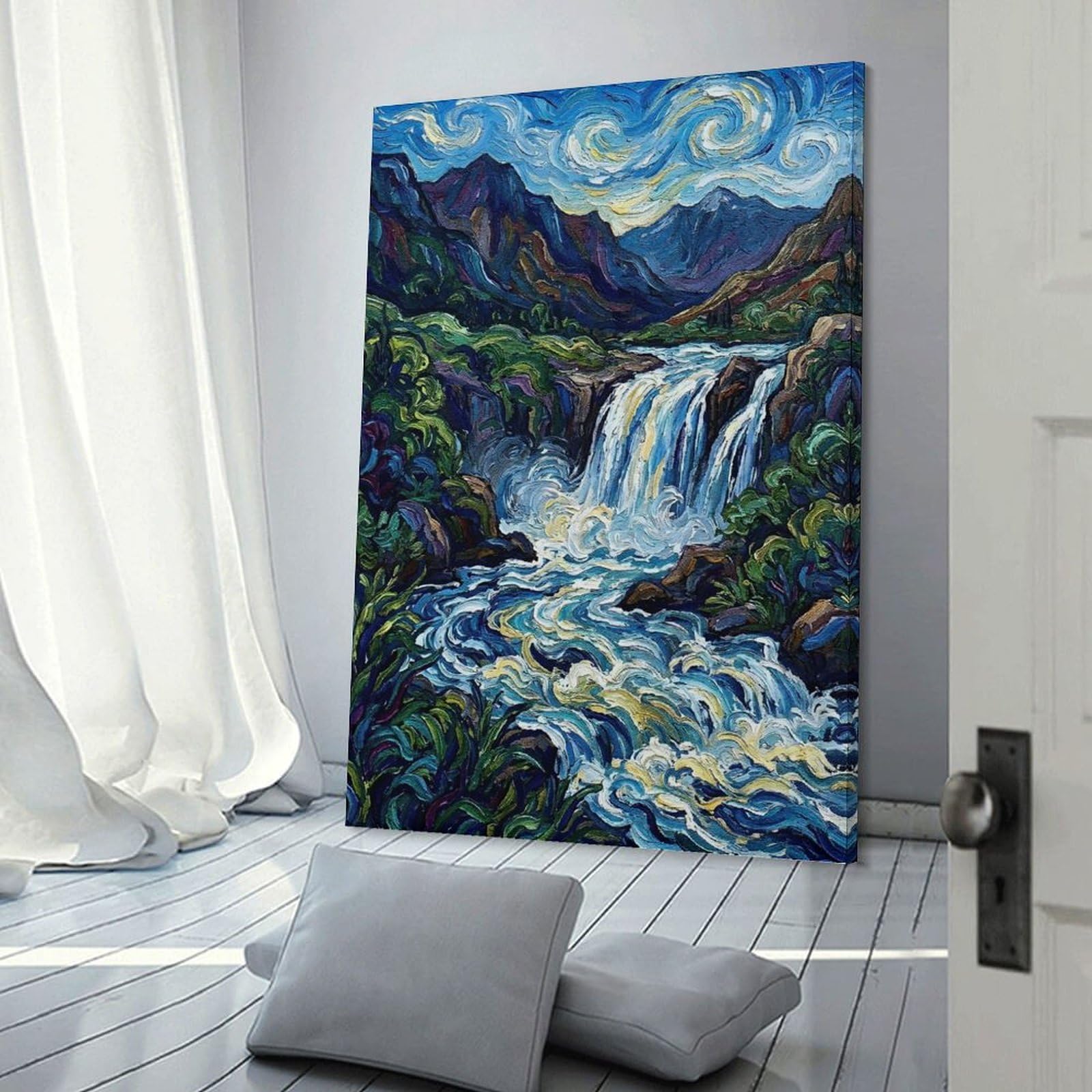 Junmoney Vibrant Waterfall Landscape Painting Canvas Art Print 24x36inch(60x90cm), for Front Hall, Corridor Or Welcome Spaces, Home Artwork for First Impressions