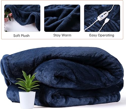 Miniatura 2 de Manta térmica, manta eléctrica de tamaño matrimonial de 72 x 84 pulgadas, con 4 niveles de calentamiento rápido y 10 horas de apagado automático,