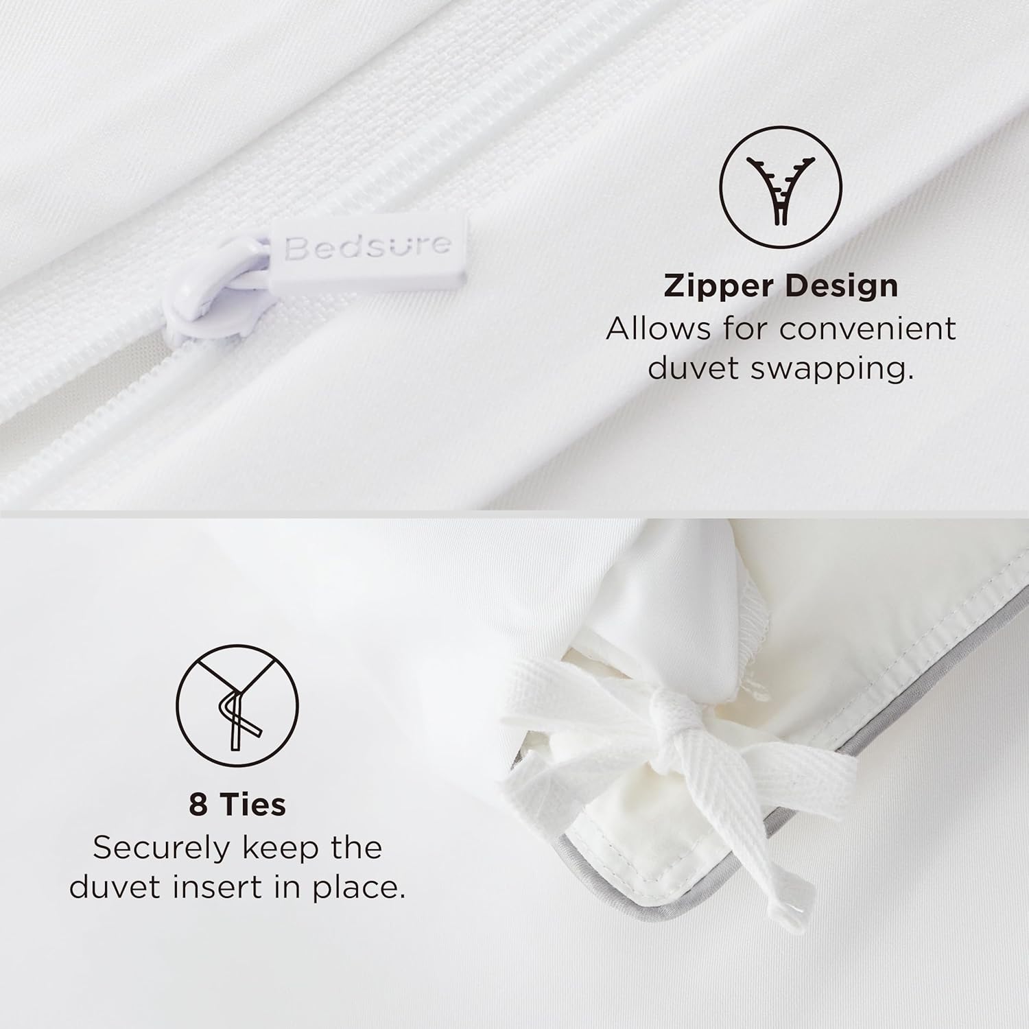 Bedsure 100% Rayon Derived from Bamboo Duvet Cover King Size - Lightweight Silky Cooling Comforter Cover Set for Hot Sleepers, Breathable & Moisture-Wicking Bedding Set, Pure White - Image 5