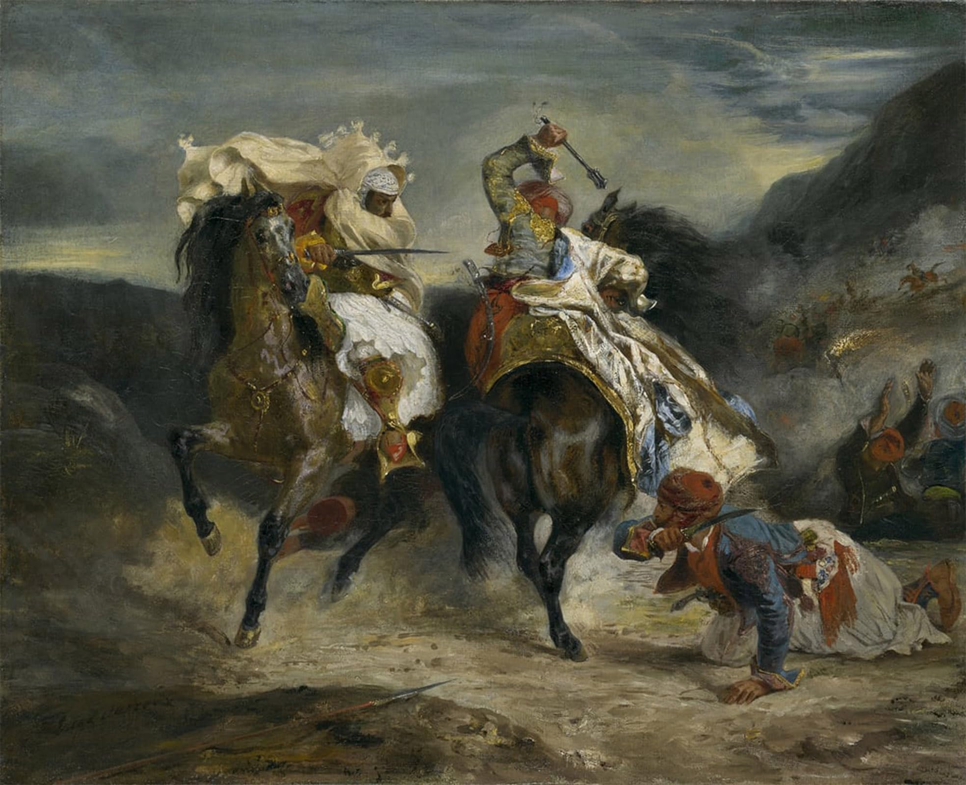 ARTXLXXBN Famous Painting Canvas Artwork Graffiti Print the Combat of the Giaour and Hassan by Ferdinandeugene Delacroix Portrait Canvas Image for Home Decor 60x90cm