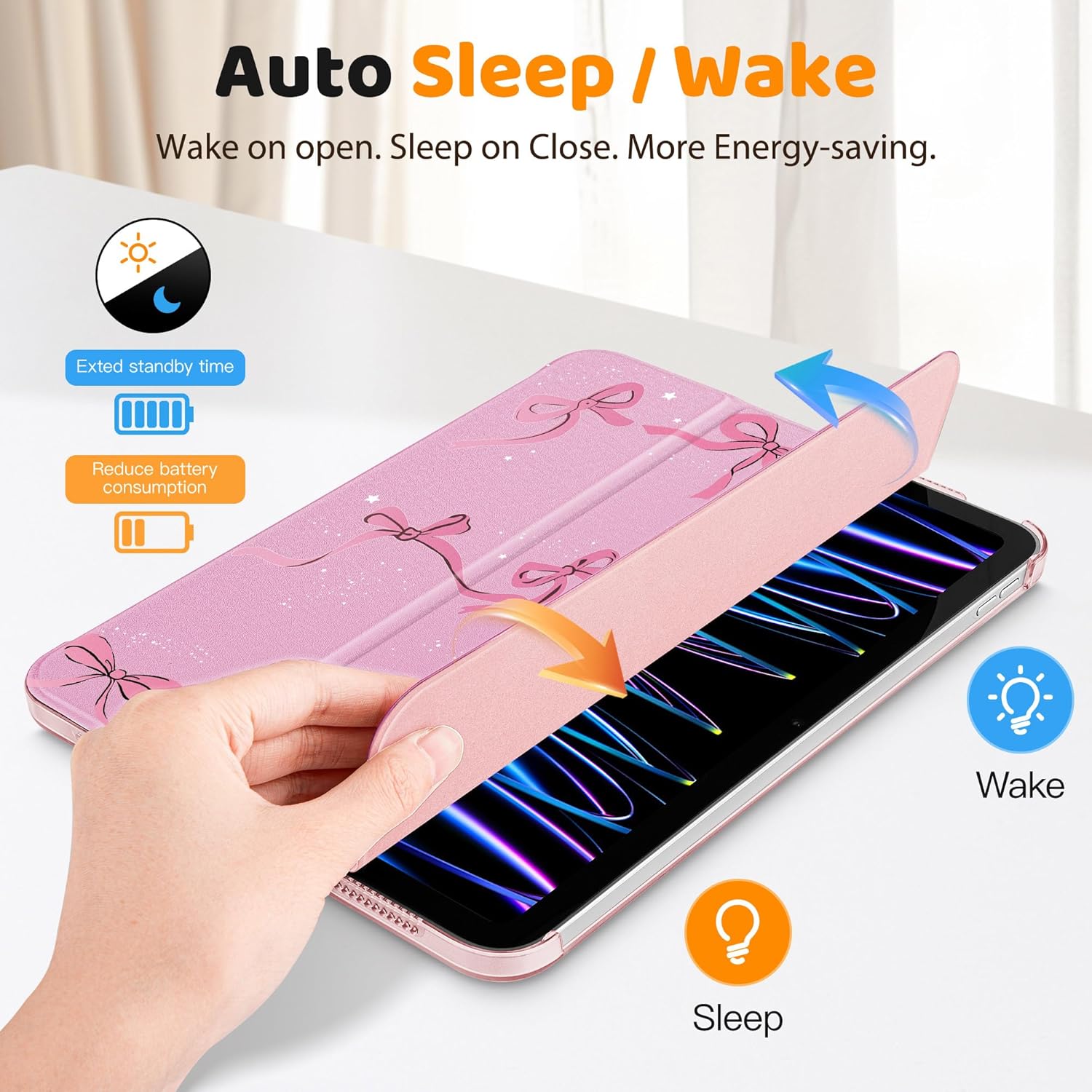 May Chen Case for iPad (A16) 11th Generation 11 Inch 2025/iPad 10th Generation 10.9 inch 2022, Slim Stand Cover with Hard Translucent Black,Support Touch ID, Auto Wake/Sleep, Pink Bows