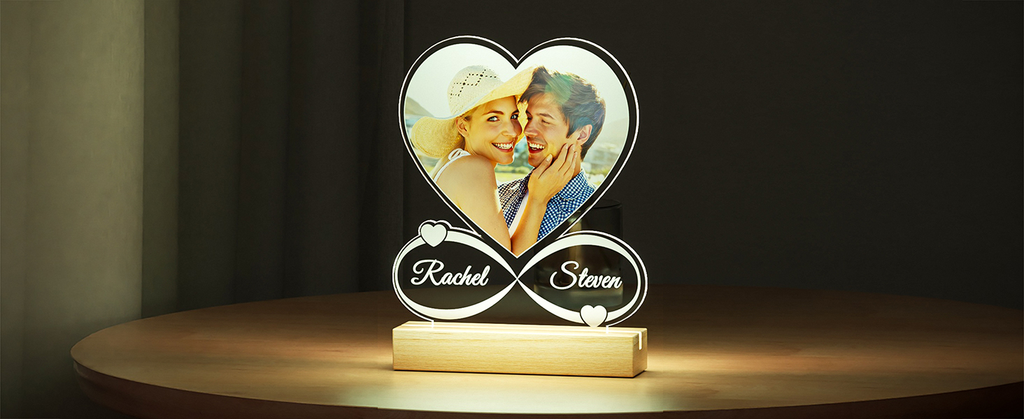 Jkolalin Custom Picture Frames with Photo, Personalized Picture Frame with Night Light, Custom Photo Frame, Customized Best Friend Photo Gifts, Personalized Birthday Gifts for Women Friends Her Him