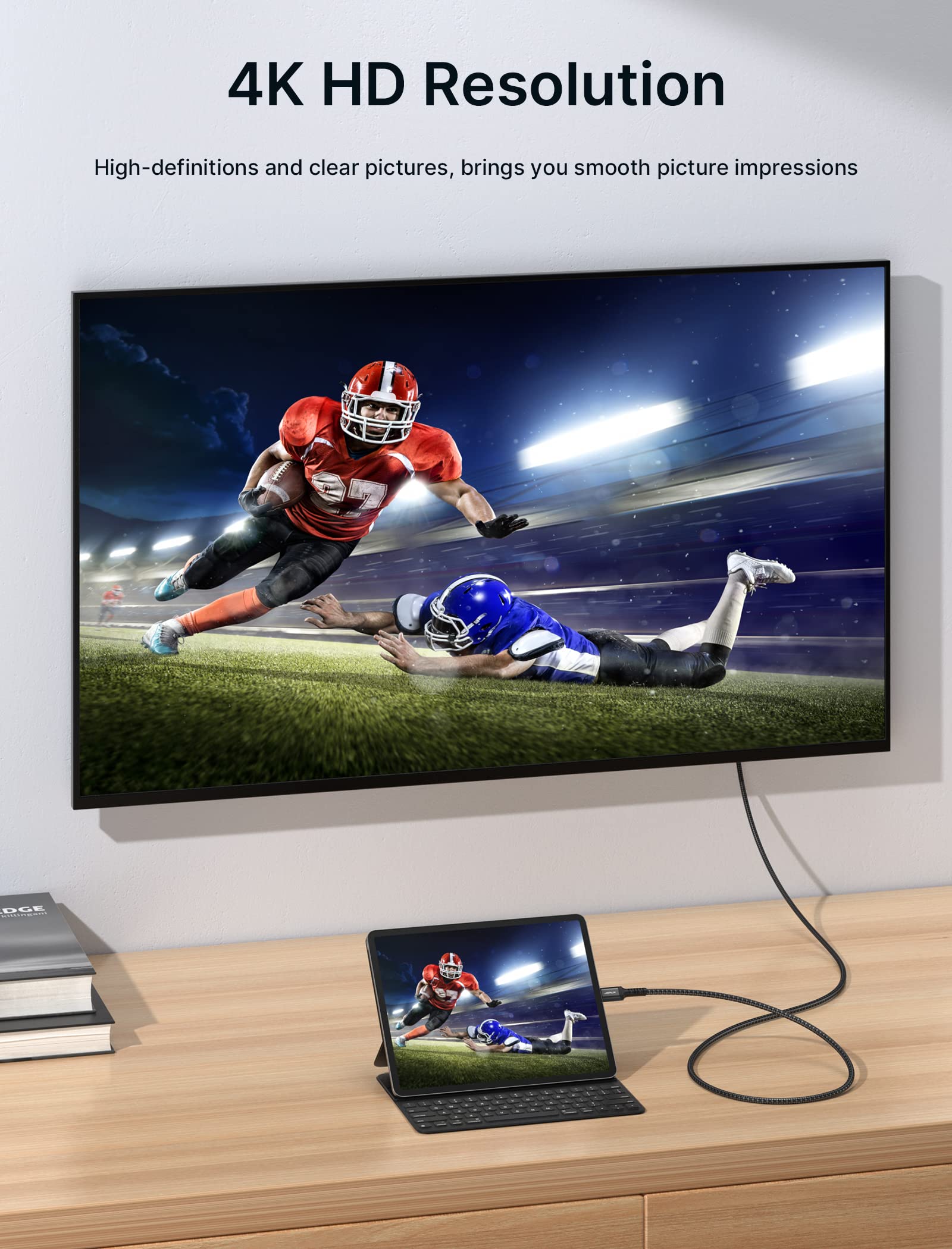 JSAUX Cavo USB C a HDMI 4K 60 Hz 3M, USB Tipo C a HDMI compatibile con 4K 30 Hz UHD, per Thunderbolt 3, iPhone 17 16 Pro 15, MacBook Pro Air 2018, iPad Pro, Galaxy S25 S24 S10 S9, Surface Book Nero