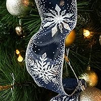 Vista 7 de CT CRAFT LLC Lazo azul de copo de nieve para la parte superior del árbol de Navidad de 11 pulgadas con 4 serpentinas de cinta x 3 yardas de largo