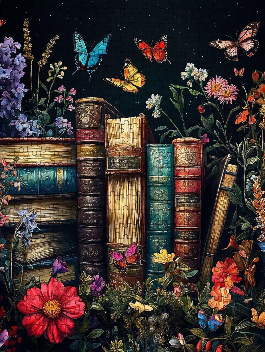 BüCher Blumen Schmetterlinge Puzzle 6000 Teile, Klassische Puzzles, Geschicklichkeitsspiel Puzzle für Erwachsene, Puzzlespiele Ganze Familie, Mit Schöner Verpackung, Dekoration Puzzles DX0YL3-837