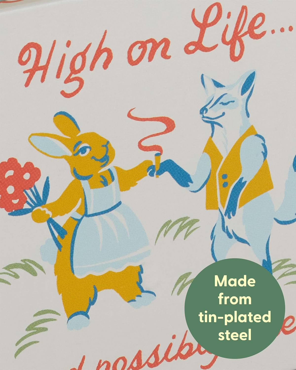 Blue Q Hinged Tin Pocket Box - High on Life Pocket - Small Hinged Tin-Plated Steel Container Organizer for Everyday Carry, Travel, Survival, Mints, Storage and Cards - 4.25"w x 0.75"h x 3"d - Image 3