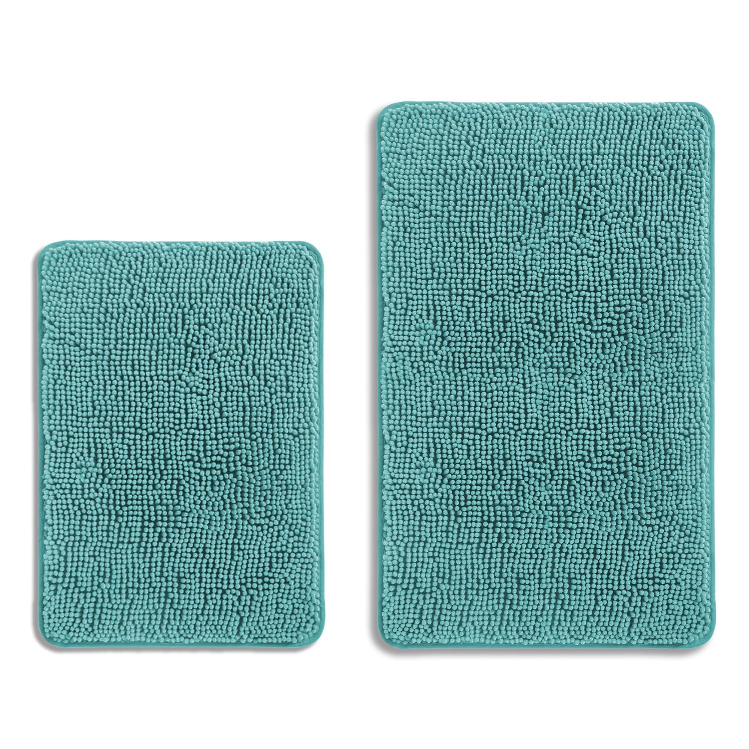 PureSwan Teal Bathroom Rugs Sets 2 Piece – Absorbent and Washable Bath Mat, Non-Slip, Thick Soft Chenille Bath Rugs for Bathroom Floor, Shower, Sink - 17" x 24"+20" x 32" — image 1