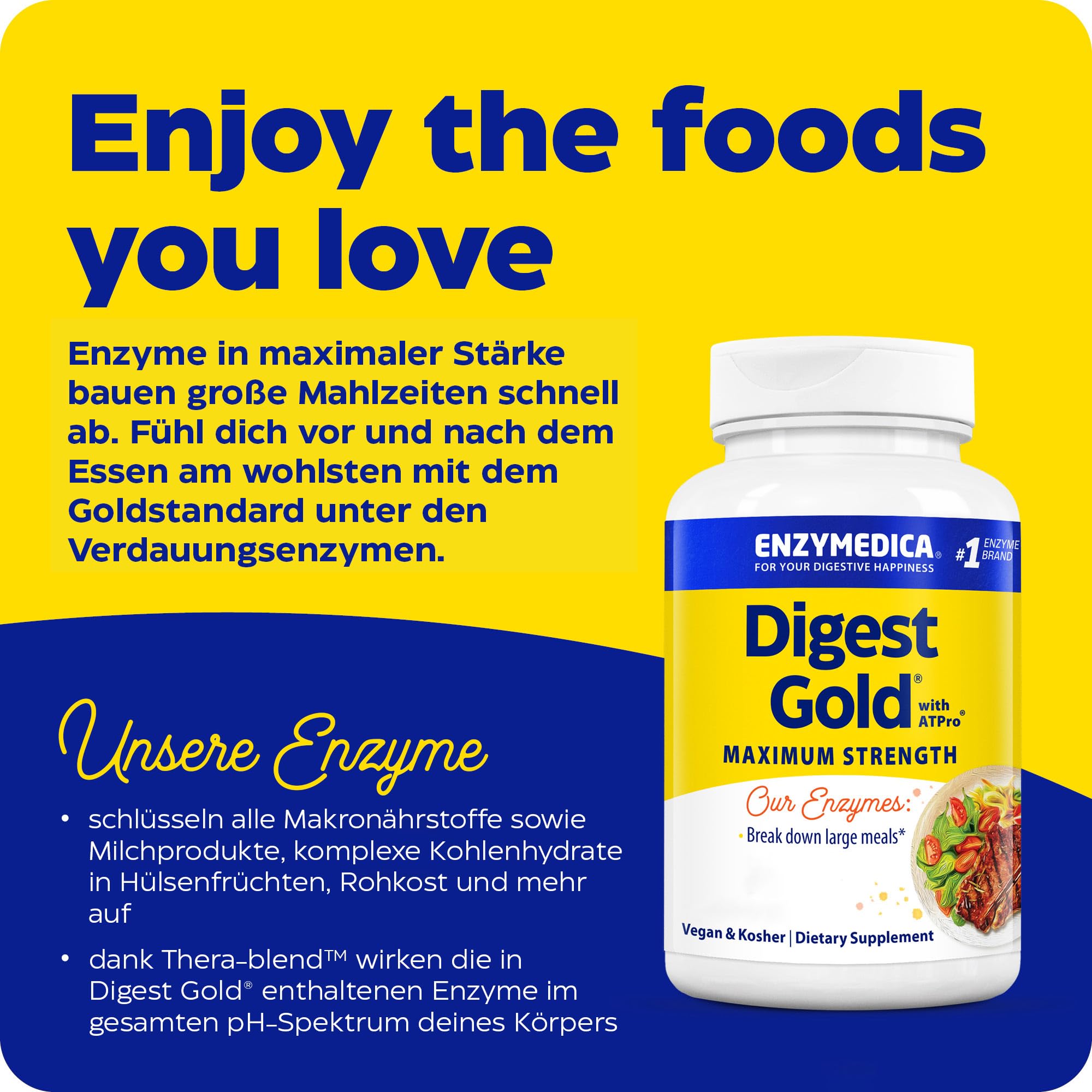 Enzymedica, Digest Gold, 120 vegane Kapseln, 23.000DU Amylase & 80.000HUT Protease je Dosis, Glutenfrei, Sojafrei, GMO frei, Geschmacksneutral
