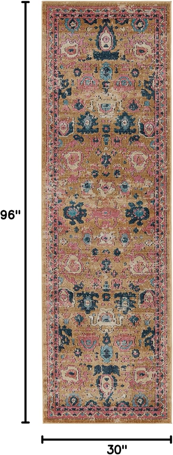 Jaipur Living Indoor Outdoor 2x8 Runner Rug, Boho, Pink/Gold
