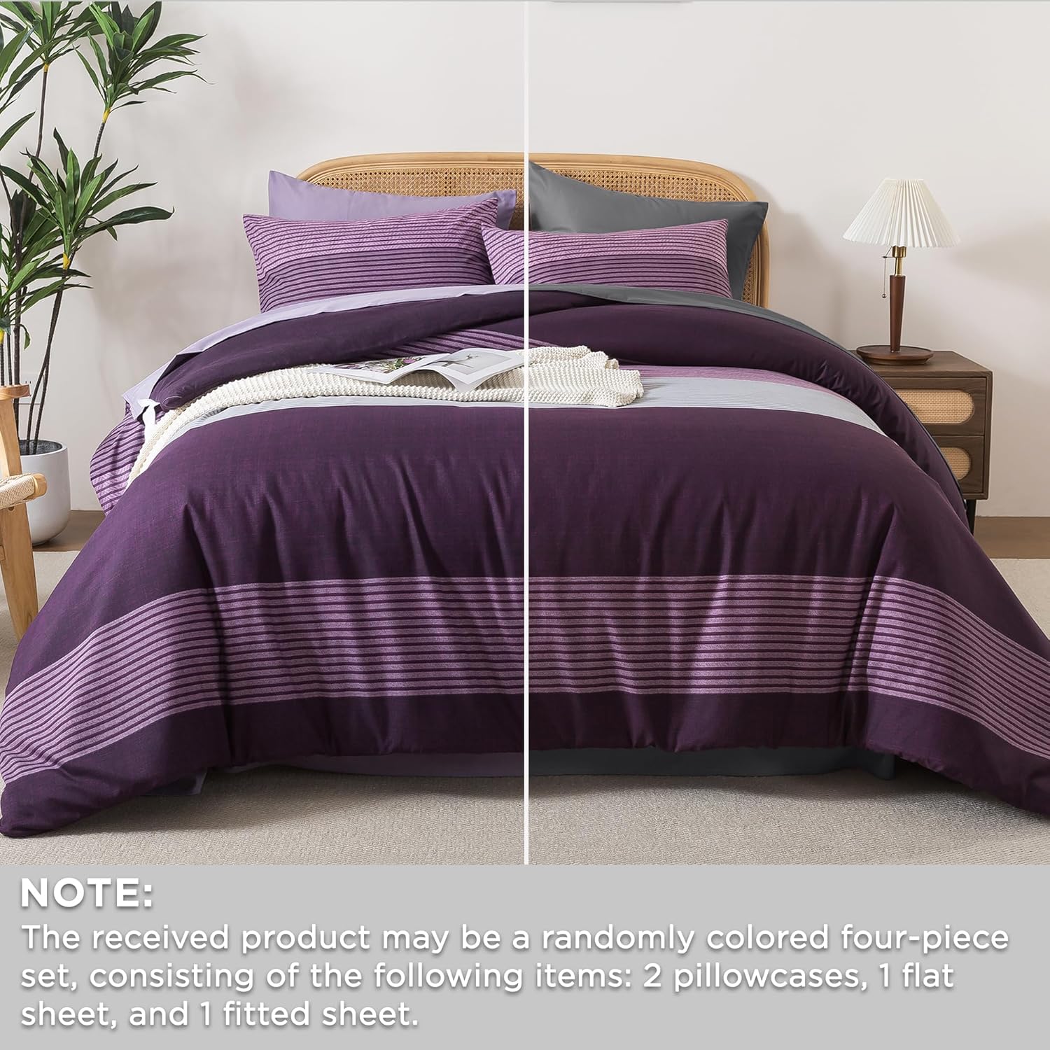 Andency Full Size Comforter Set Purple - 7 Pieces Striped Lightweight Bed in a Bag, Soft Microfiber Reversible Bedding Set with Comforter, Fitted & Flat Sheet, Pillowcases & Shams - Image 3