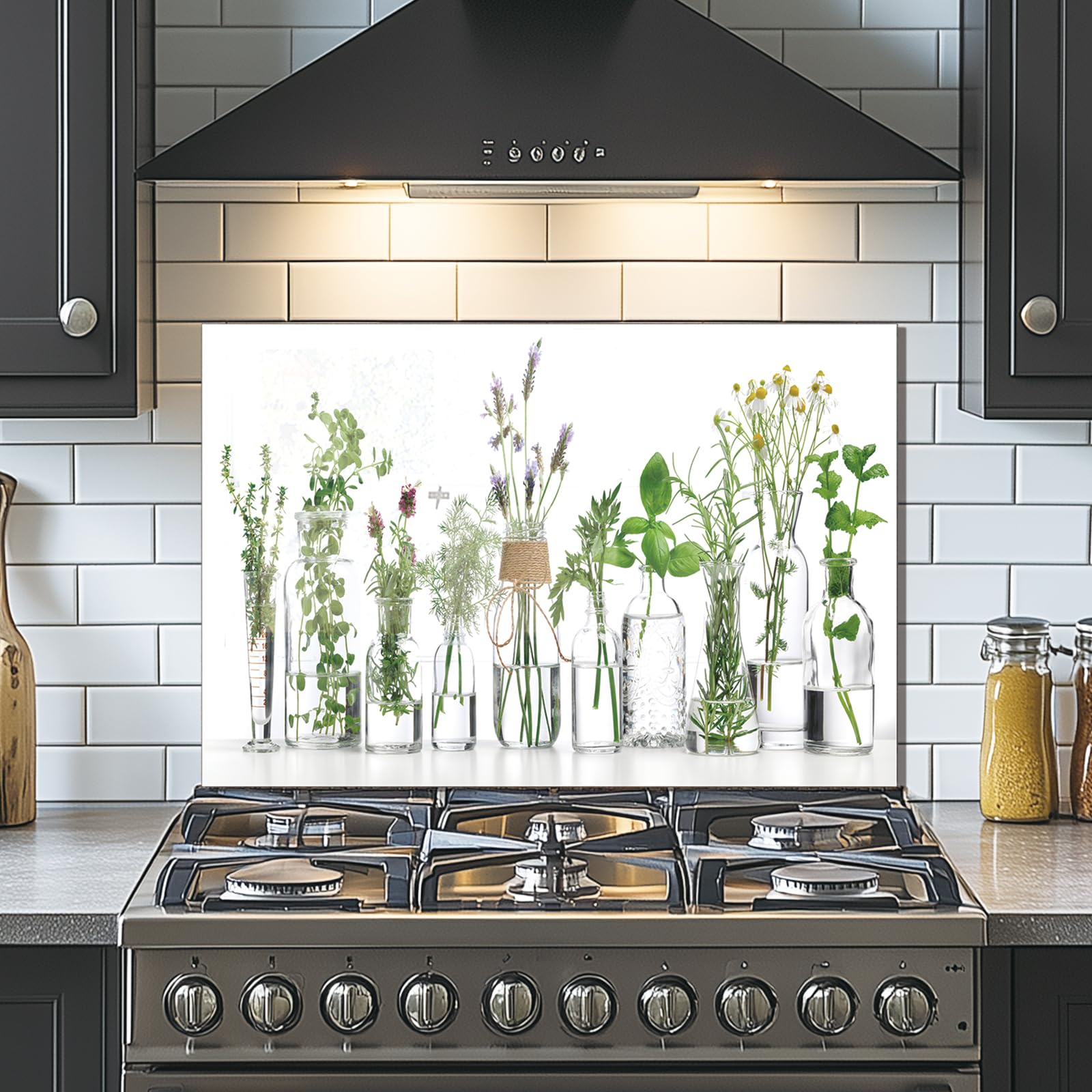 Tempered Glass Backsplash for Kitchen, Green plants Stove Splashback, Glass Backsplash, Used for Kitchen Wall Protection and Decoration, Easy to Install and Clean. (30x18'')