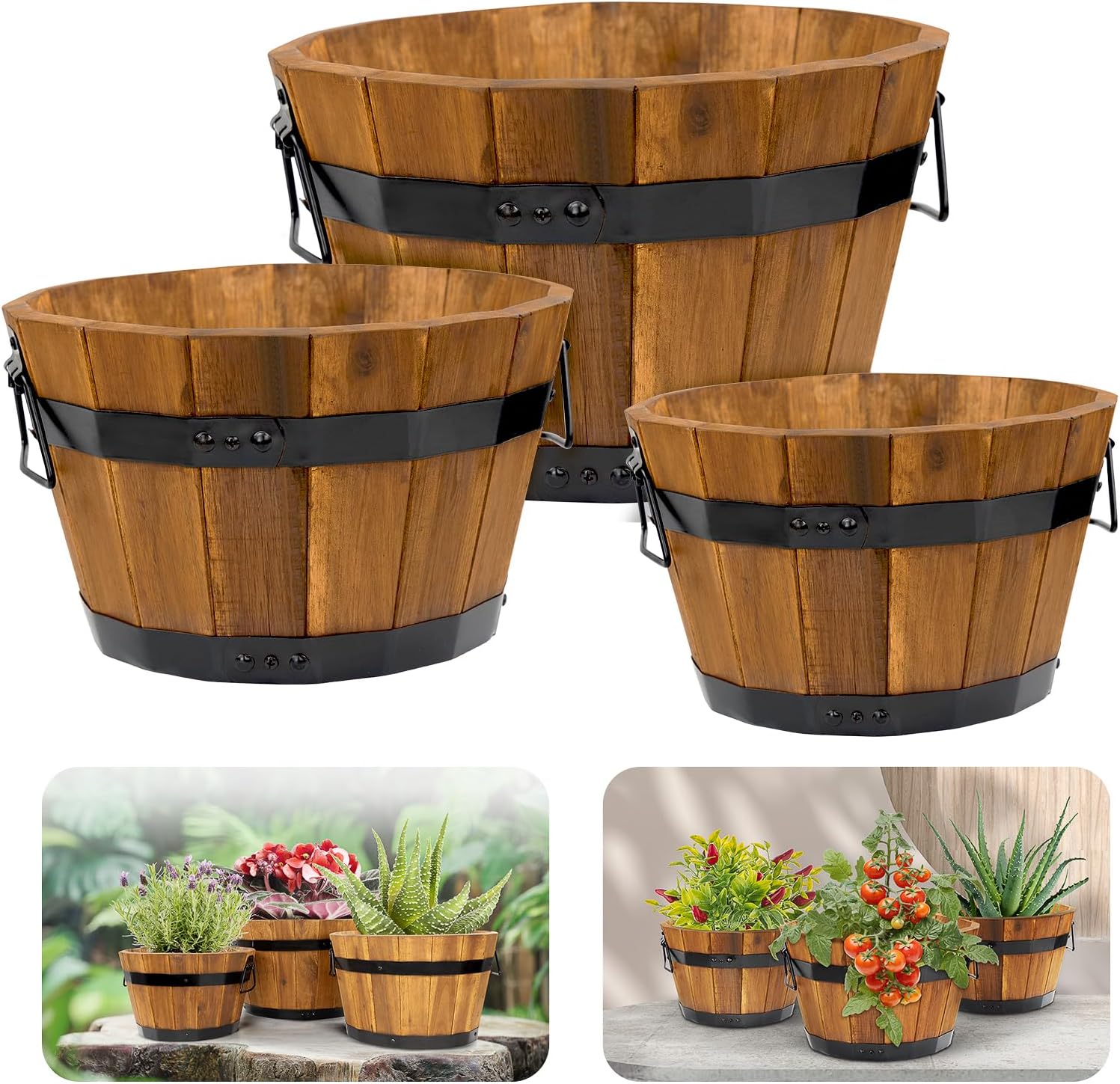Wood Barrel Planter