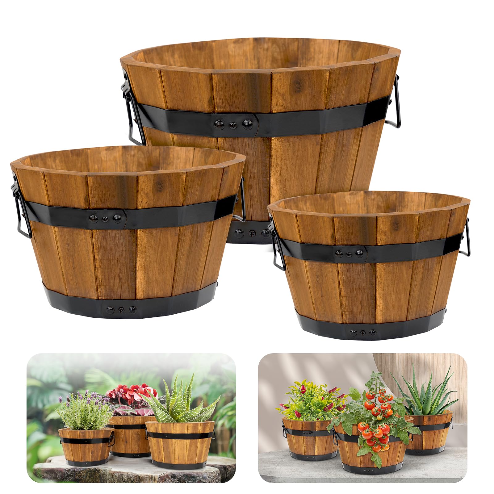 Idzo Acacia Wood Barrel Planters