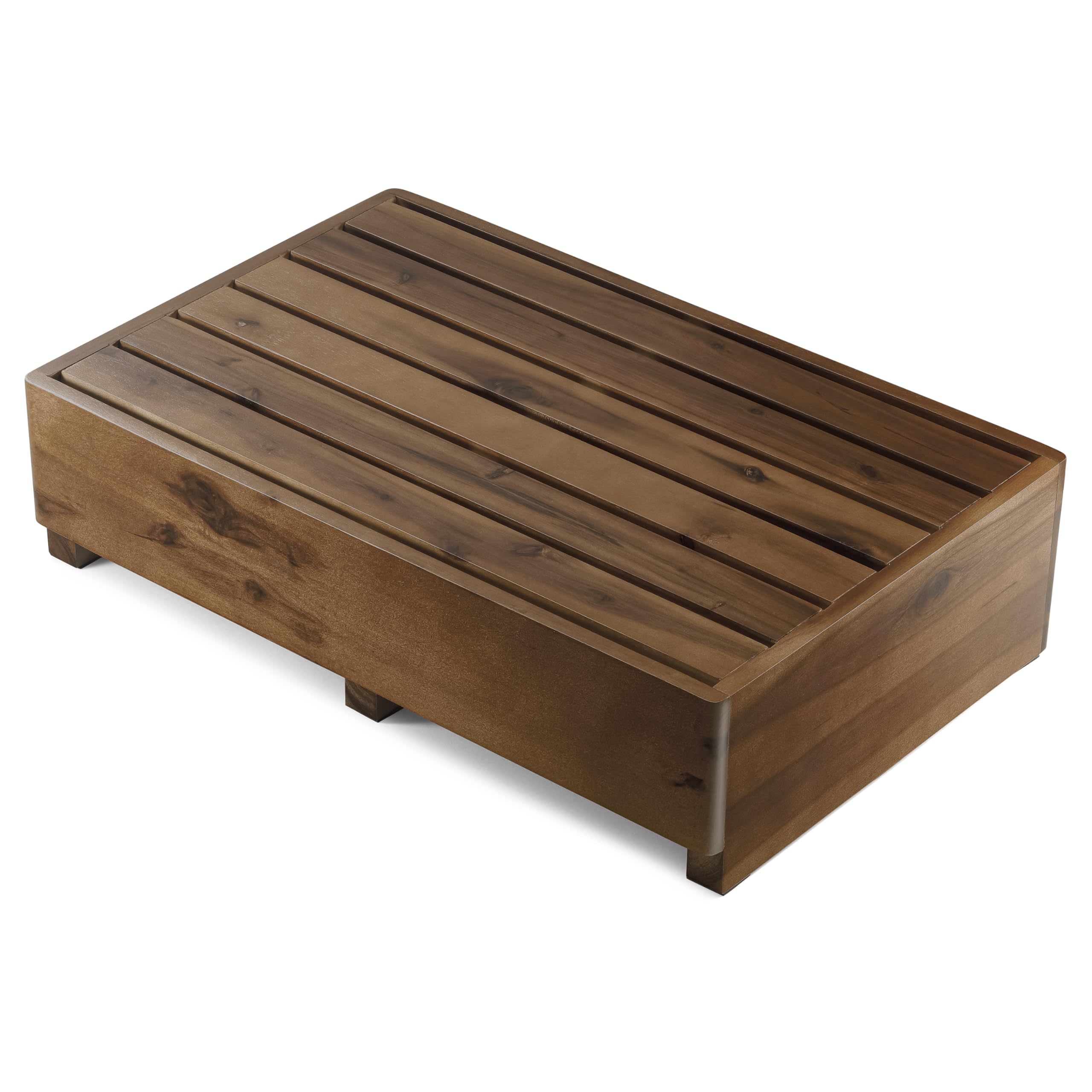 tinamo 6.5" one step stool for elderly, walnut wood high riser step stool for bed – 550 lbs wooden mobility stepping stool for adults, kids/bedside, bathroom, kitchen, garden (walnut, 6.5" height)