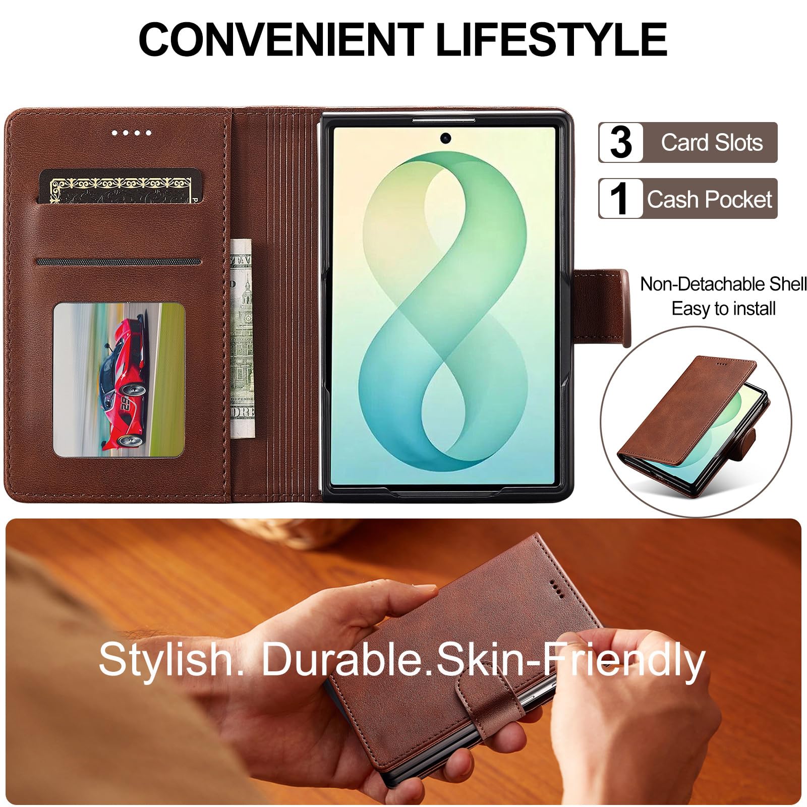 Portafoglio Cover per Samsung Galaxy Z Fold 8, D'epoca Pelle Ribaltabile