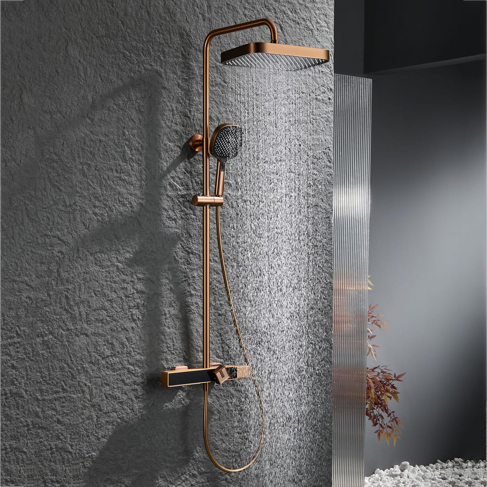 Colonne de douche multifonction mitigeur laiton eau chaude froide or rose