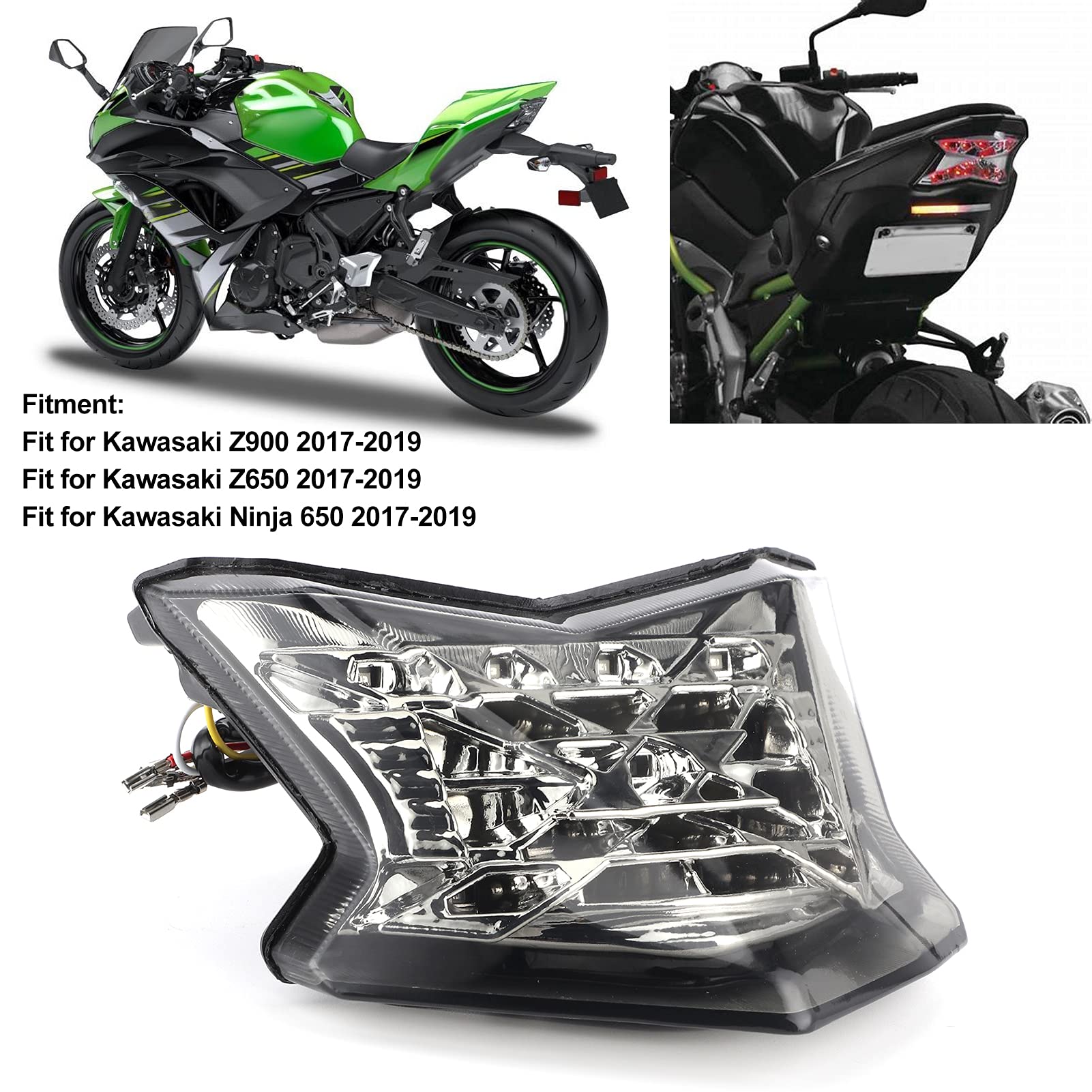 Montaje de luz trasera LED para motocicleta, lente transparente compatible con Kawasaki Z900/Z650/Ninja 650 2017 2018 2019
