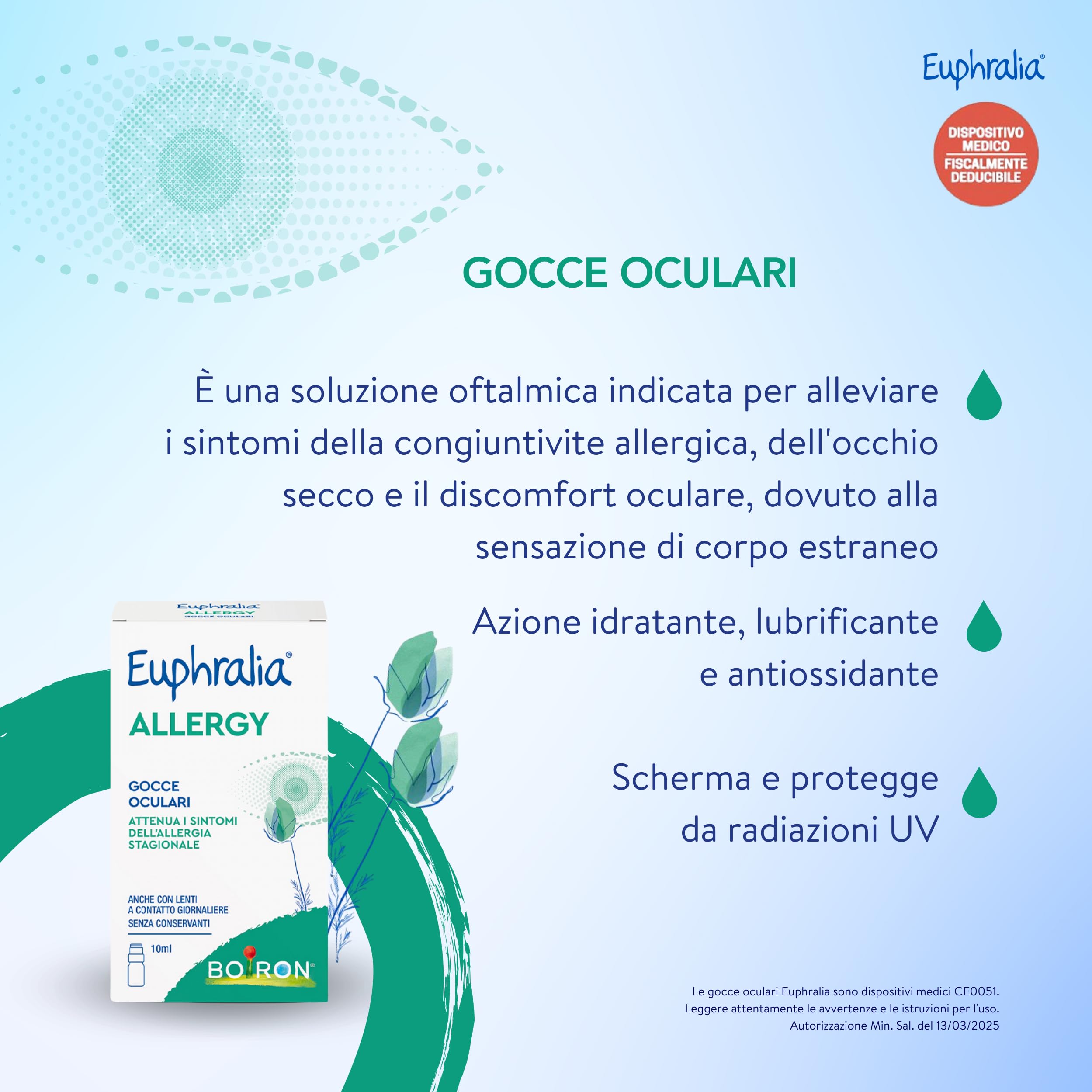 Euphralia Allergy - Gocce Oculari, Allergia, Congiuntivite Allergica, Fastidio Oculare, con Acido laluronico e Vitamina B12 - Flacone da 10 ml + Panno occhiali