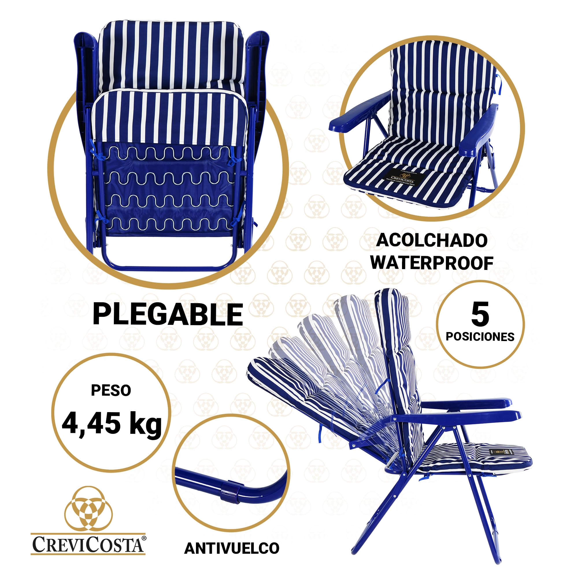 CREVICOSTA QUALITY MARK MARCAS DE CALIDAD - Omega 2403-NEW - Sillón Acolchado de Exterior Plegable y reclinable (Marinera)