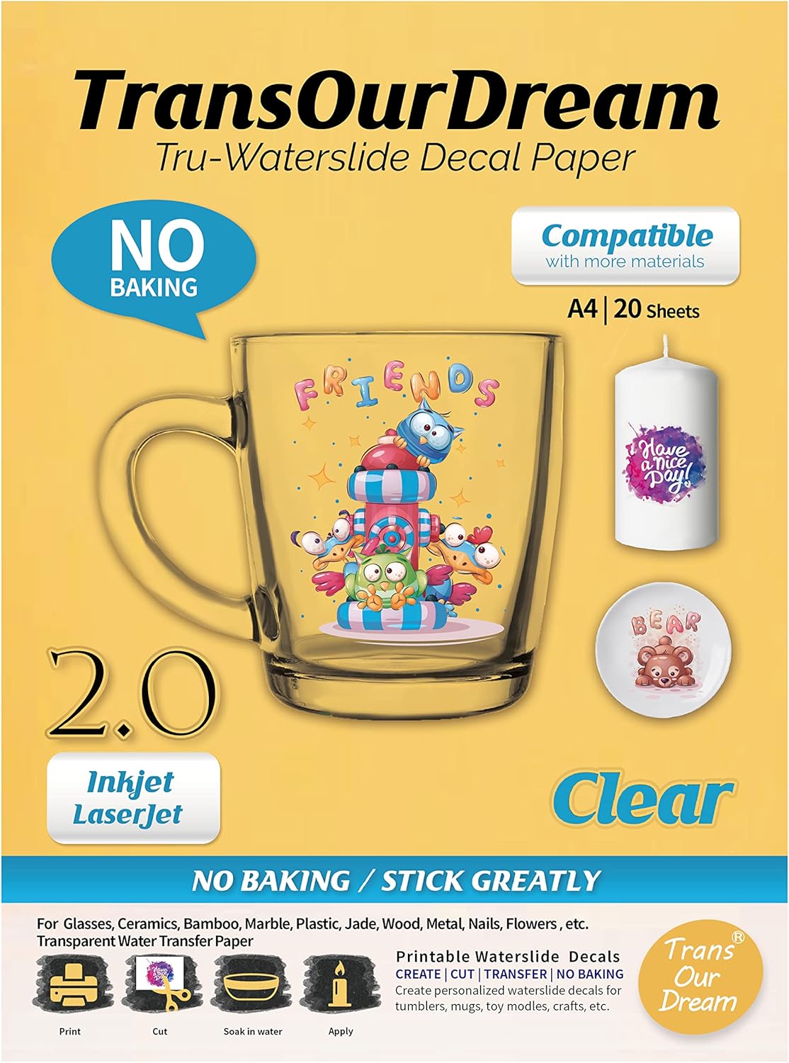 TransOurDream WaterSlide Decal Paper for Inkjet & Laserjet Printer (20