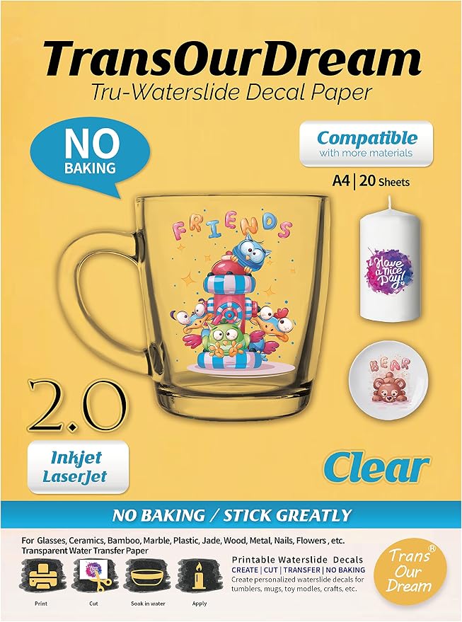 TransOurDream WaterSlide Decal Paper for Inkjet &amp; Laserjet Printer (20 ...