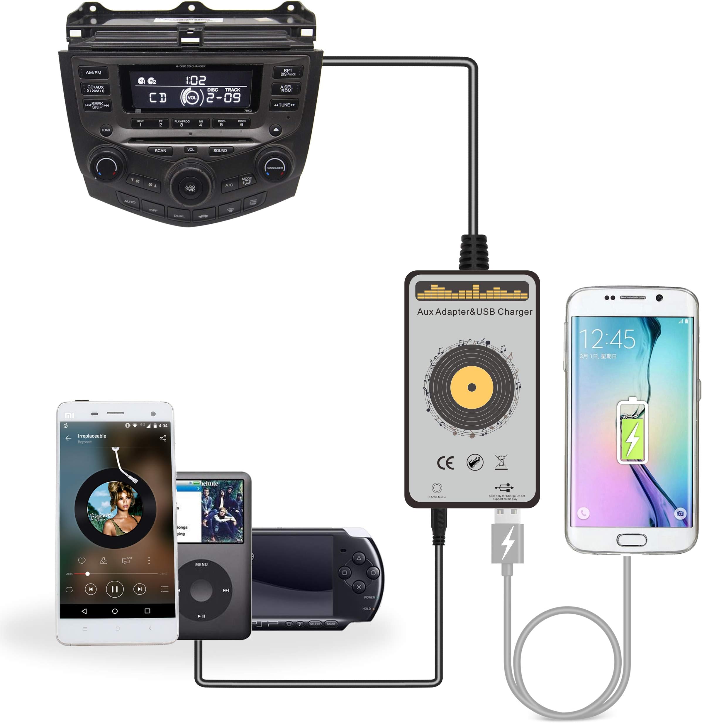 Car Audio AUX Input Adapter with 5V/3.0A USB Charging Port