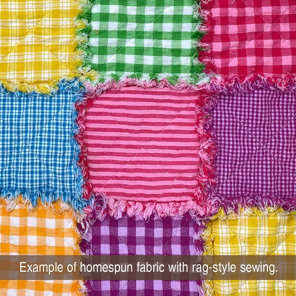 Bright Plaid Homespun Rag Quilt Kit, 200+ six inch Pink Purple Yellow Squares, Cotton Gingham Fabric by JCS