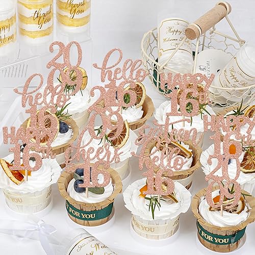 Miniatura 327 de Rsstarxi Paquete de 30 adornos para cupcakes de 15 cumpleaños con purpurina Mis Membrillo 15 desde 2010 Feliz 15º Cupcake Toppers Quince Cheers to