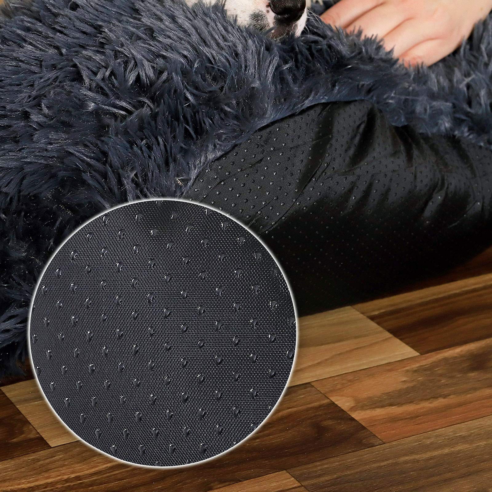 lionto Donutbett für Hunde und Katzen, Flauschiges Hundebett rund für kleine und große Heimtiere, Ø 80 cm, weiches Katzenbett aus kuscheligem Plüsch, Hundekissen mit extra Dicker Füllung, dunkelgrau