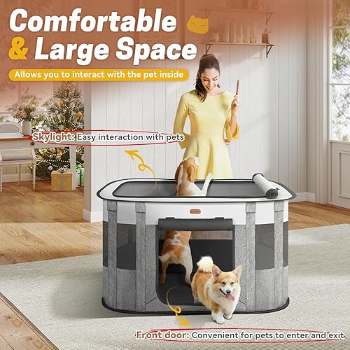 Miniatura 8 de Seiyierr Corralito plegable para mascotas - Corralito para gatos y cachorros, jaula de viaje para perros con funda de transporte, tienda de campaña