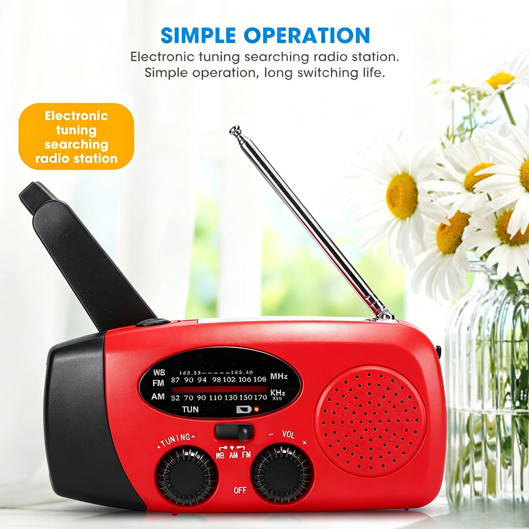 Notfall-Solarradio Solar Kurbelradio mit LED-Taschenlampe, AM/FM/NOAA Handkurbel Notfallradio mit 1200mAh Powerbank für Wandern Outdoor Camping