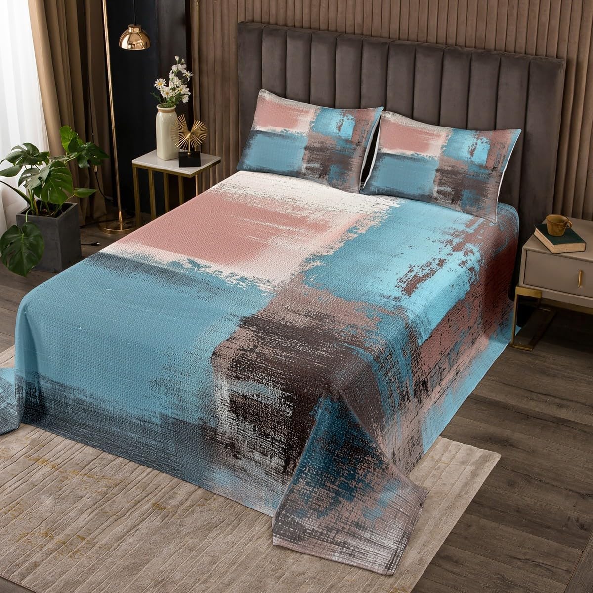 Erosebridal Colorful Watercolor Queen Quilt Gradient Coverlet for Boys Girls, Tie Dye Ombre Bedding Grunge Abstract Bedspread, Hippie Fluid Ink Bed Set Bedroom Decoratives