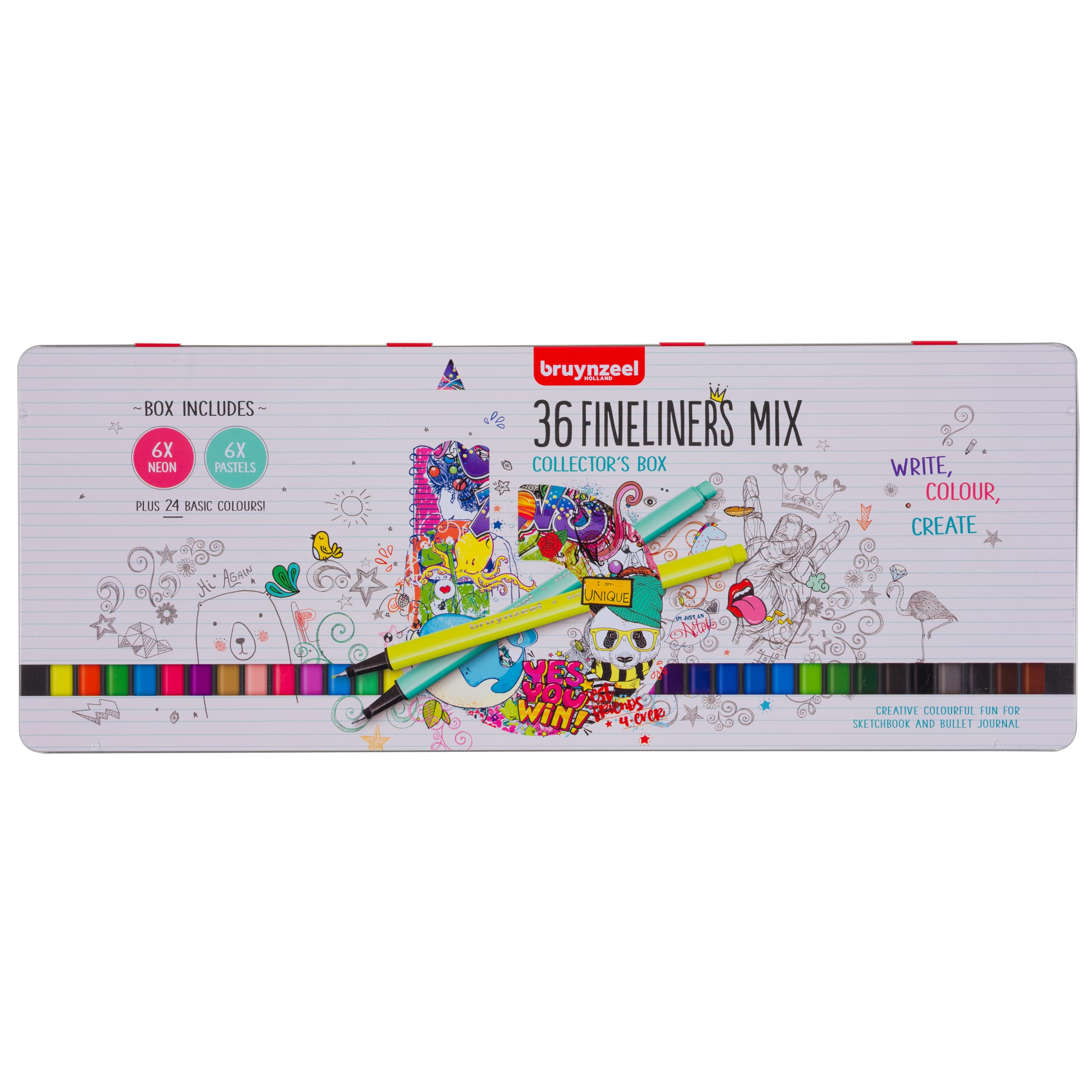 Bruynzeel Creatives Fineliner/Brush Pen Set De 24 Colores | Rotuladores De Doble Punta Para Escribir, Dibujar Y Colorear Libros Para Adultos