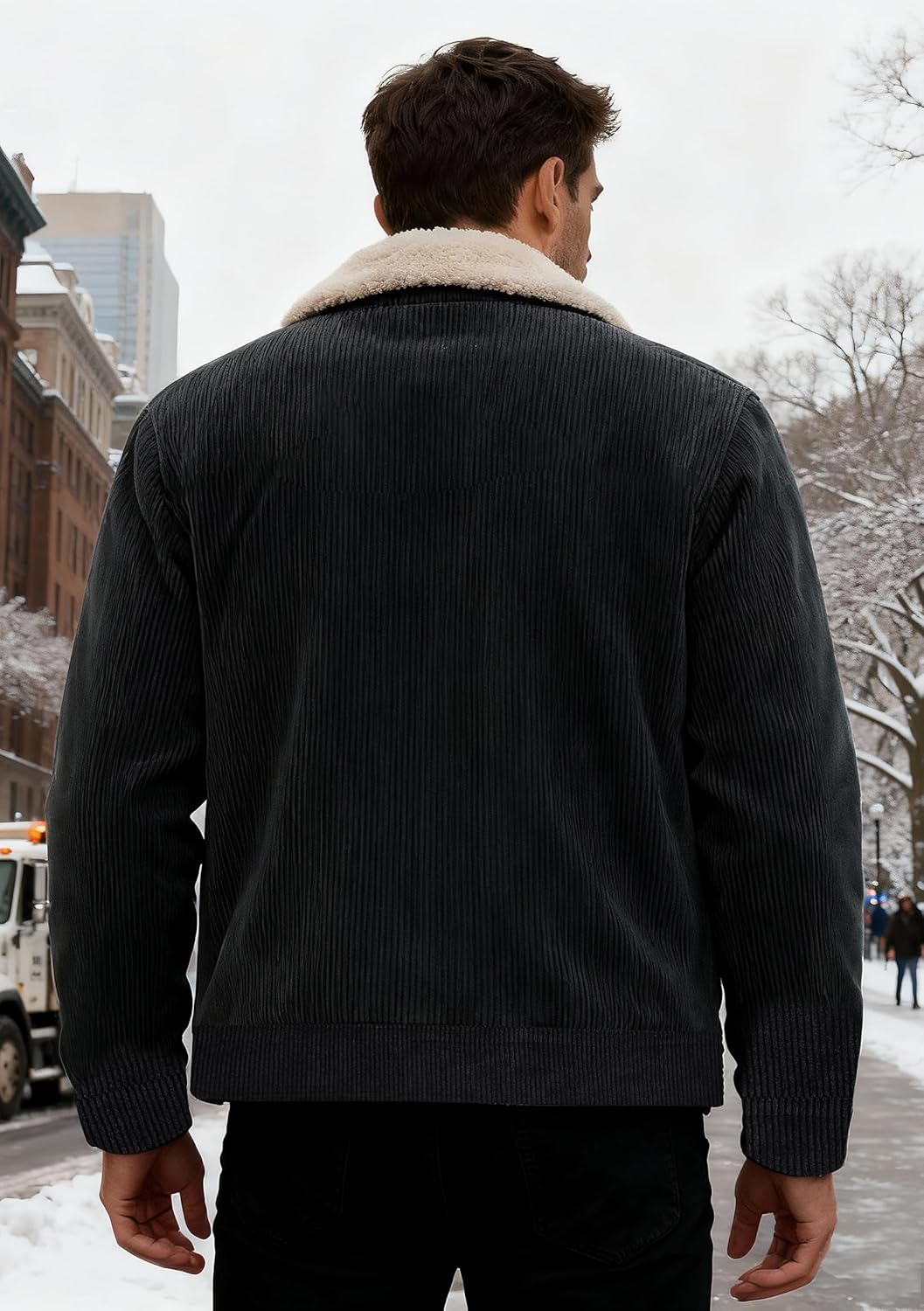 PEGENO Men's Corduroy Jacket Sherpa Lined Trucker Jacket for Men Button Down Thickened Winter Coats with 5 Pockets - Image 5