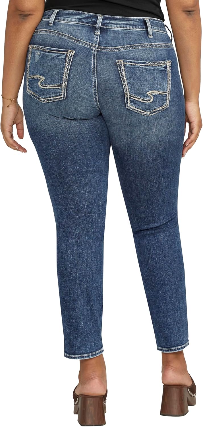 Silver Jeans Co. Women's Plus Size Britt Low Rise Curvy Fit Straight Leg Jeans, Indigo, 16 Plus Short - Image 2