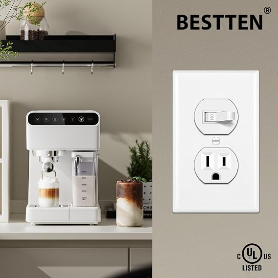 BESTTEN 2 Pack Combination Toggle Light Switch and Duplex Receptacle Outlet | Single Pole Toggle Wall Switch, Grounded Outlet, Combo Style, 15 Amp, Wallplate Included, UL Listed, White